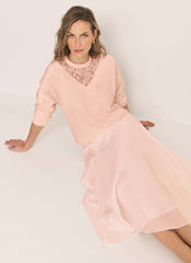 Pink A Line Midi Skirt