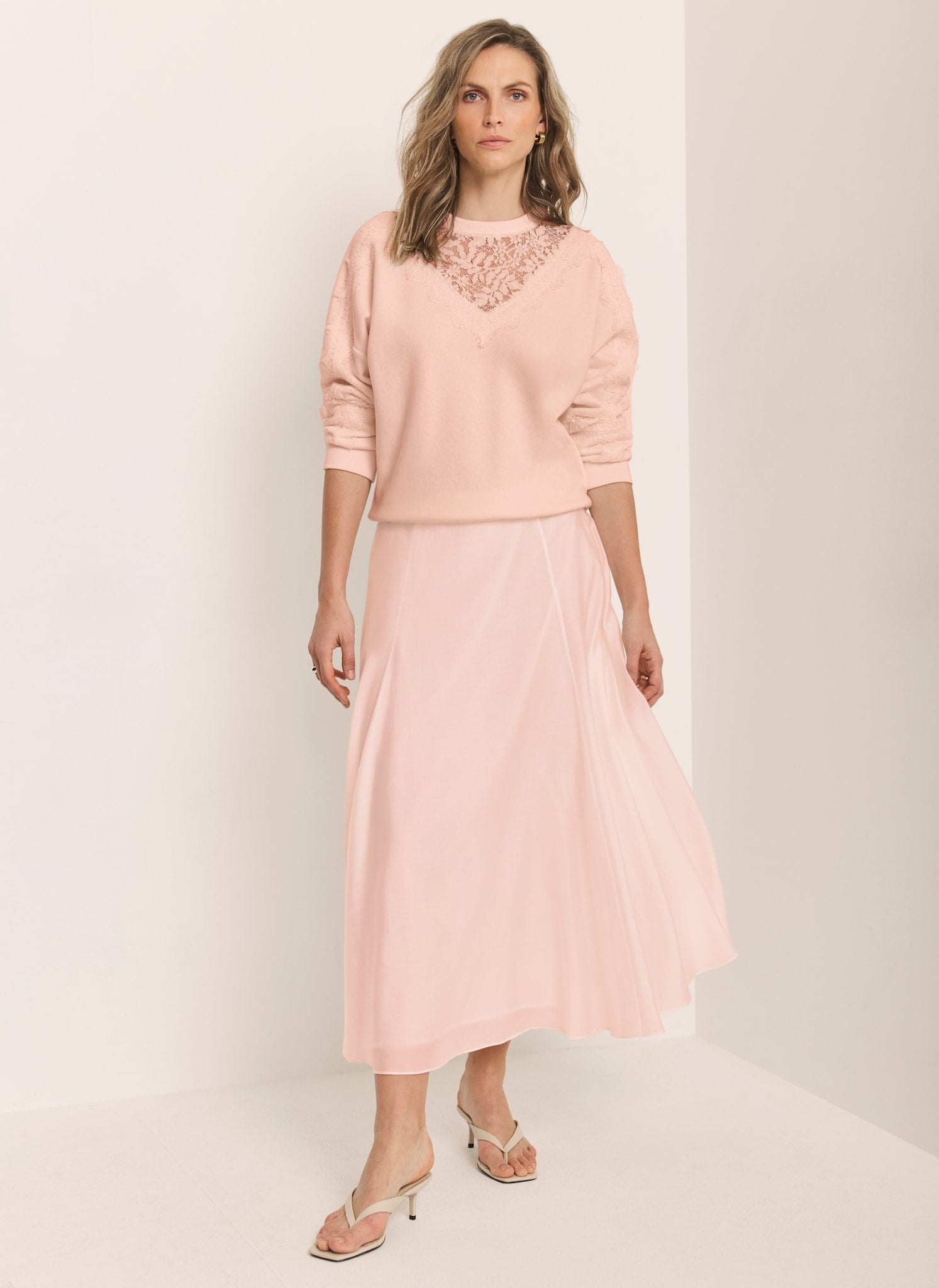 Pink A Line Midi Skirt