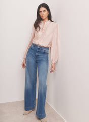 Pink Embroidered Scallop Trim Blouse
