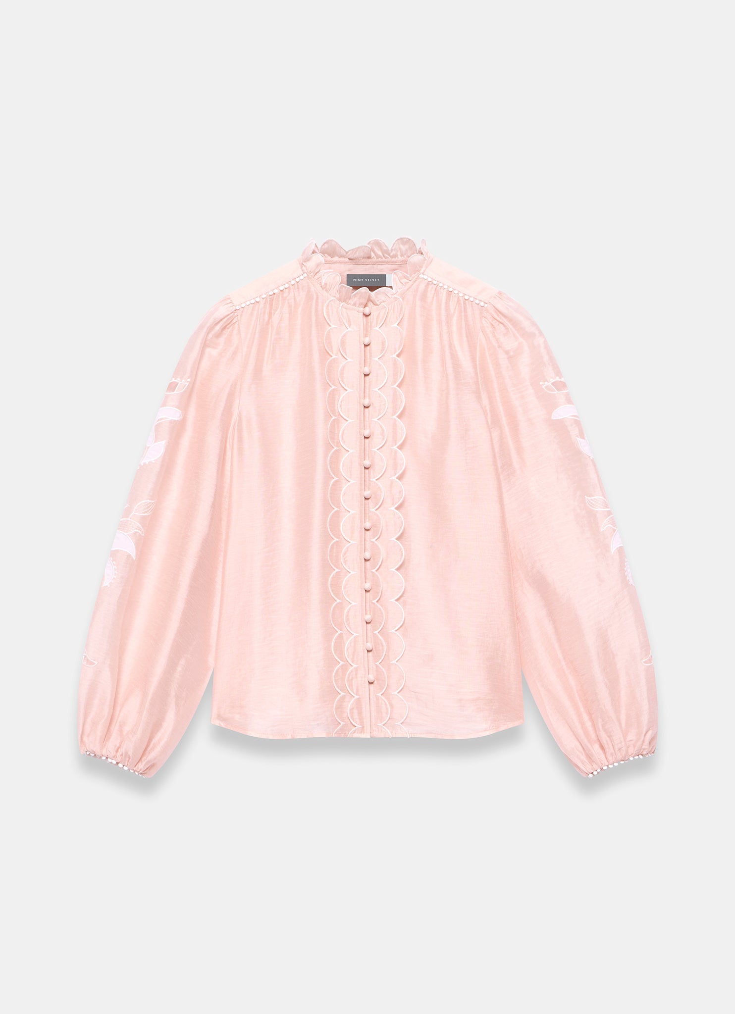 Pink Embroidered Scallop Trim Blouse