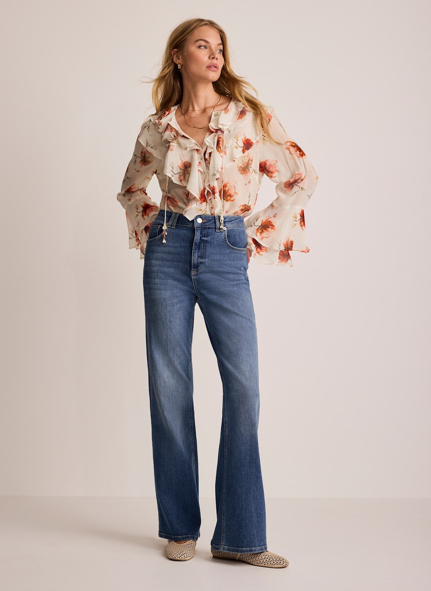 Cream Floral Print Blouse