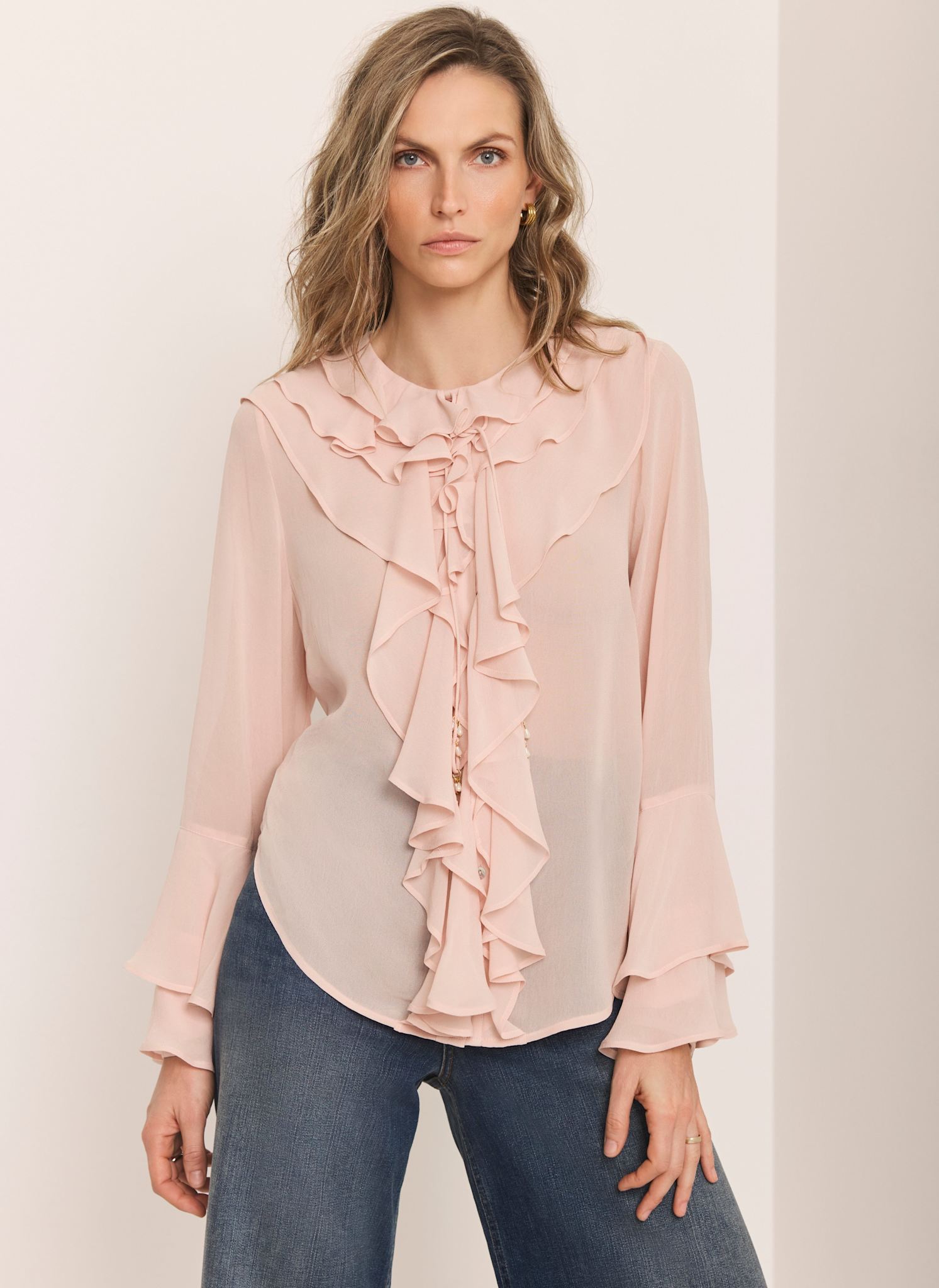 Pink Ruffle Detail Blouse