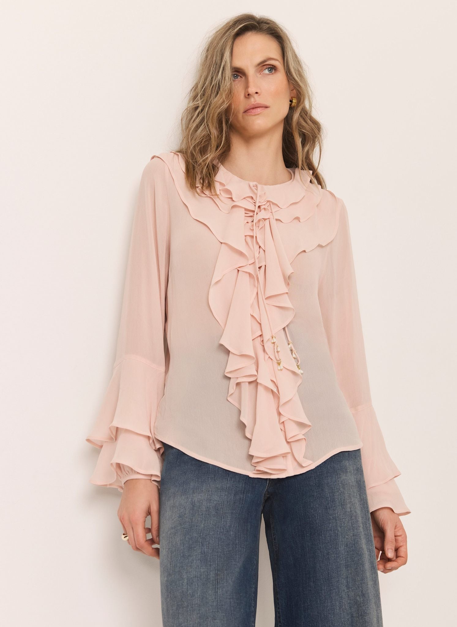 Pink Ruffle Detail Blouse