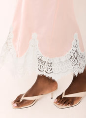 Pink Satin Lace Midi Skirt