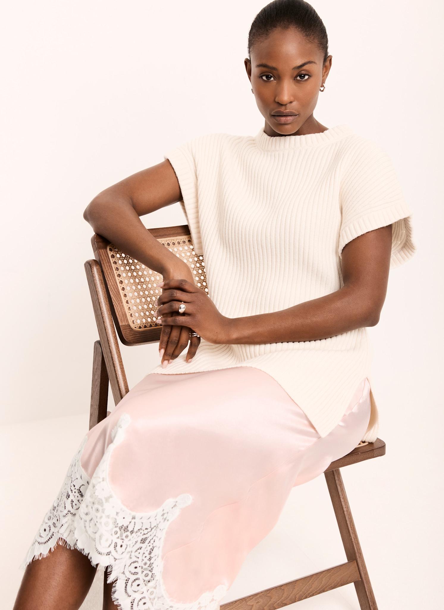 Pink Satin Lace Midi Skirt