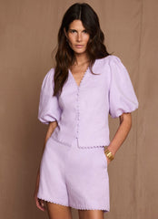 Lilac Linen Puff Sleeve Top
