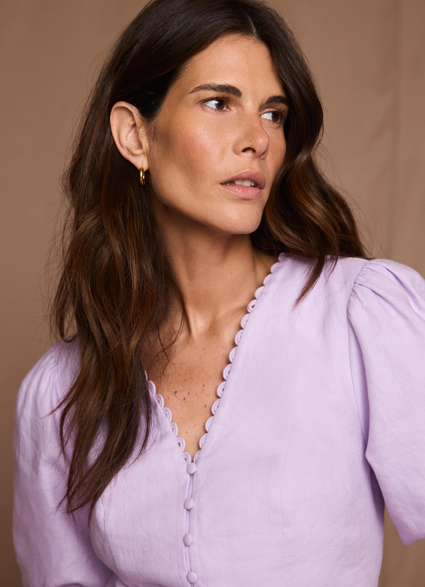 Lilac Linen Puff Sleeve Top