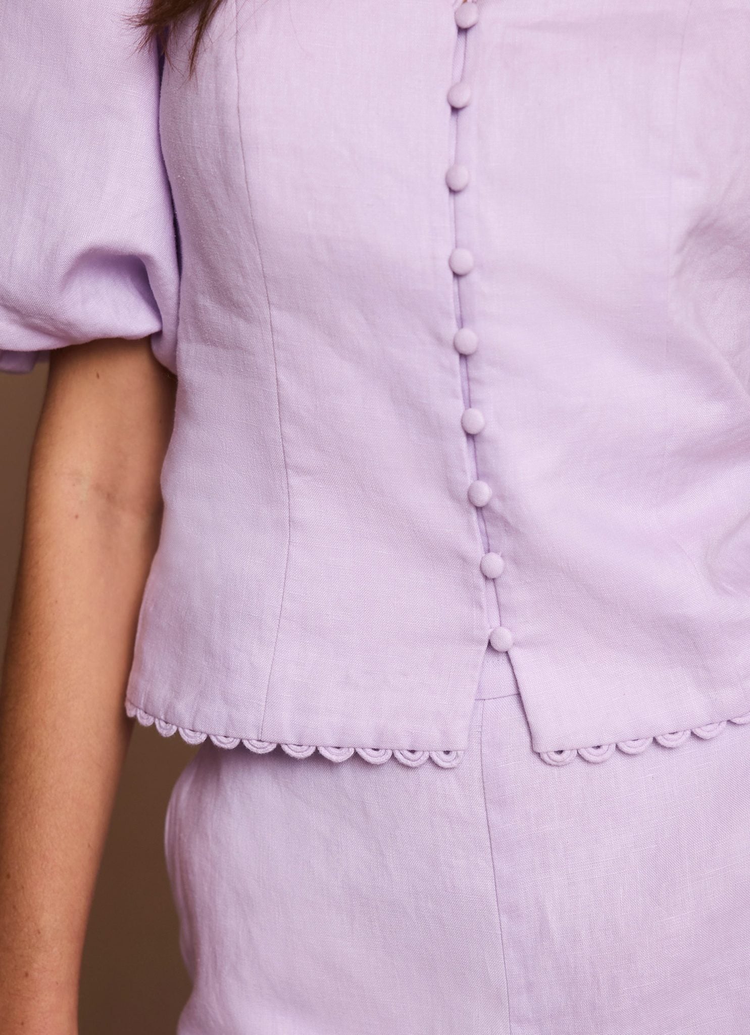 Lilac Linen Puff Sleeve Top