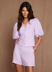 Lilac Linen Scallop Hem Shorts