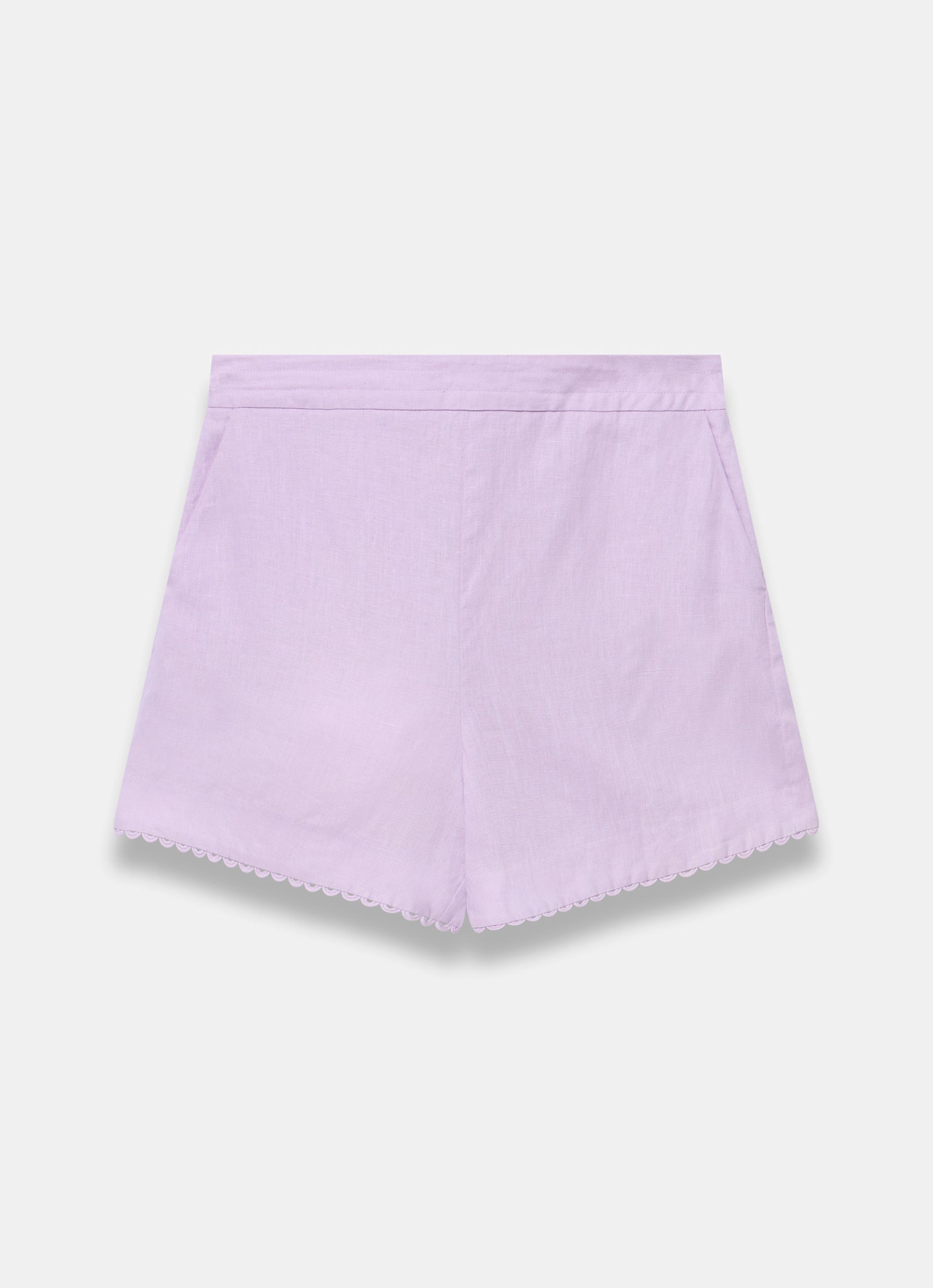 Lilac Linen Scallop Hem Shorts