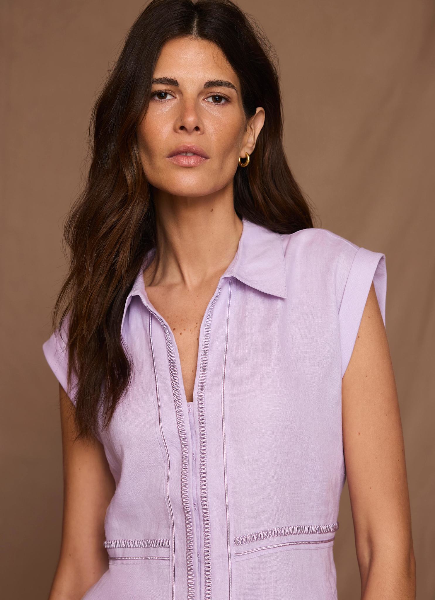 Lilac Linen Sleeveless Shirt