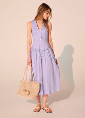 Lilac Ramie Drop Waist Midi Dress