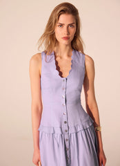 Lilac Ramie Drop Waist Midi Dress