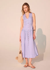 Lilac Ramie Drop Waist Midi Dress