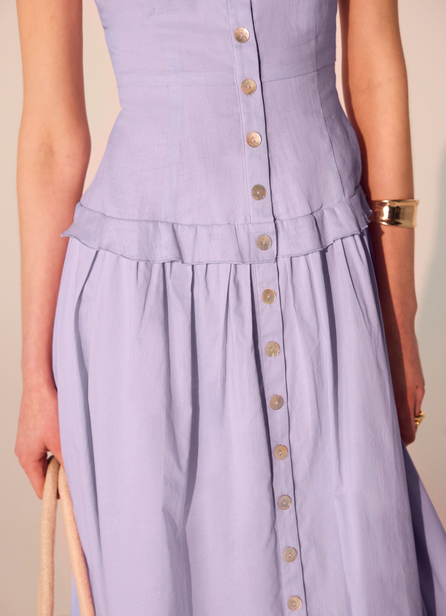Lilac Ramie Drop Waist Midi Dress