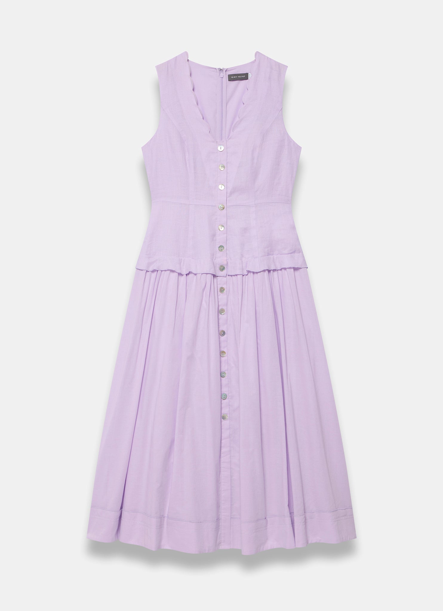 Lilac Ramie Drop Waist Midi Dress