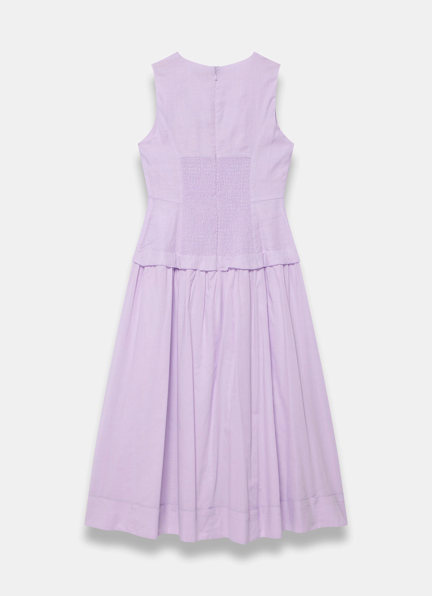 Lilac Ramie Drop Waist Midi Dress
