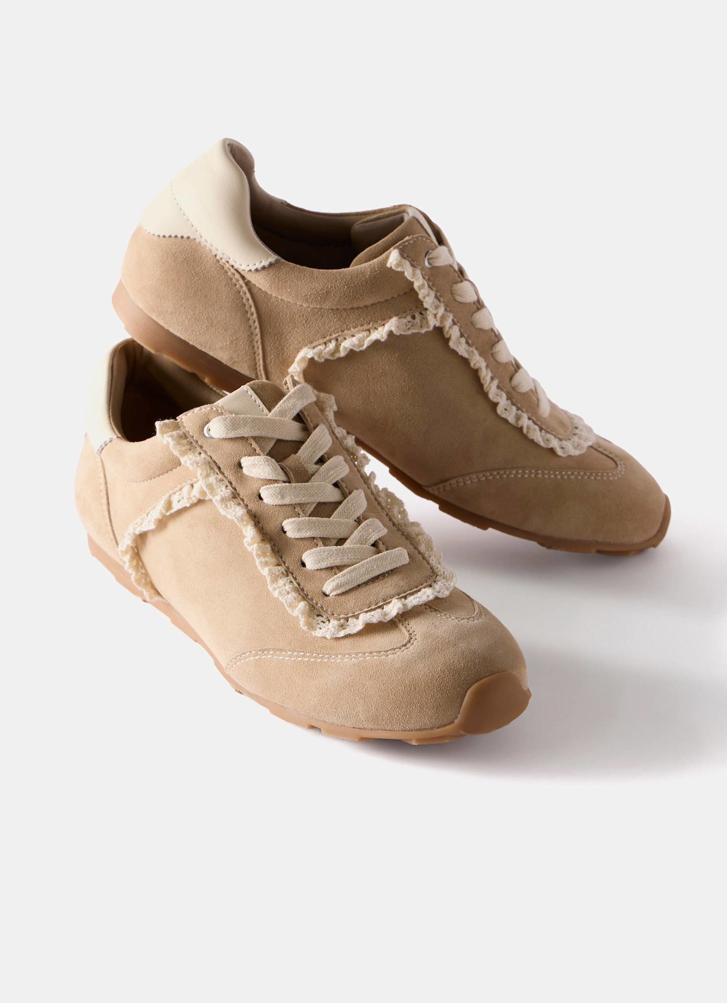 Lina Neutral Suede Lace Detail Trainers