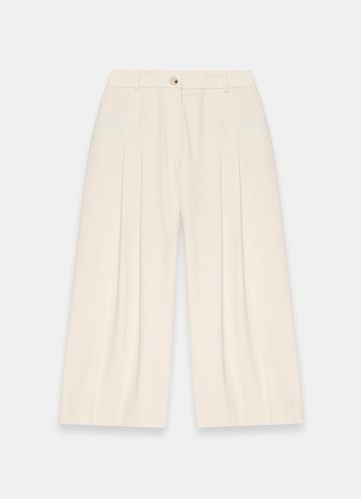 Cream Pleated Cropped Wide Trousers