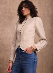 Neutral Linen Cropped Jacket