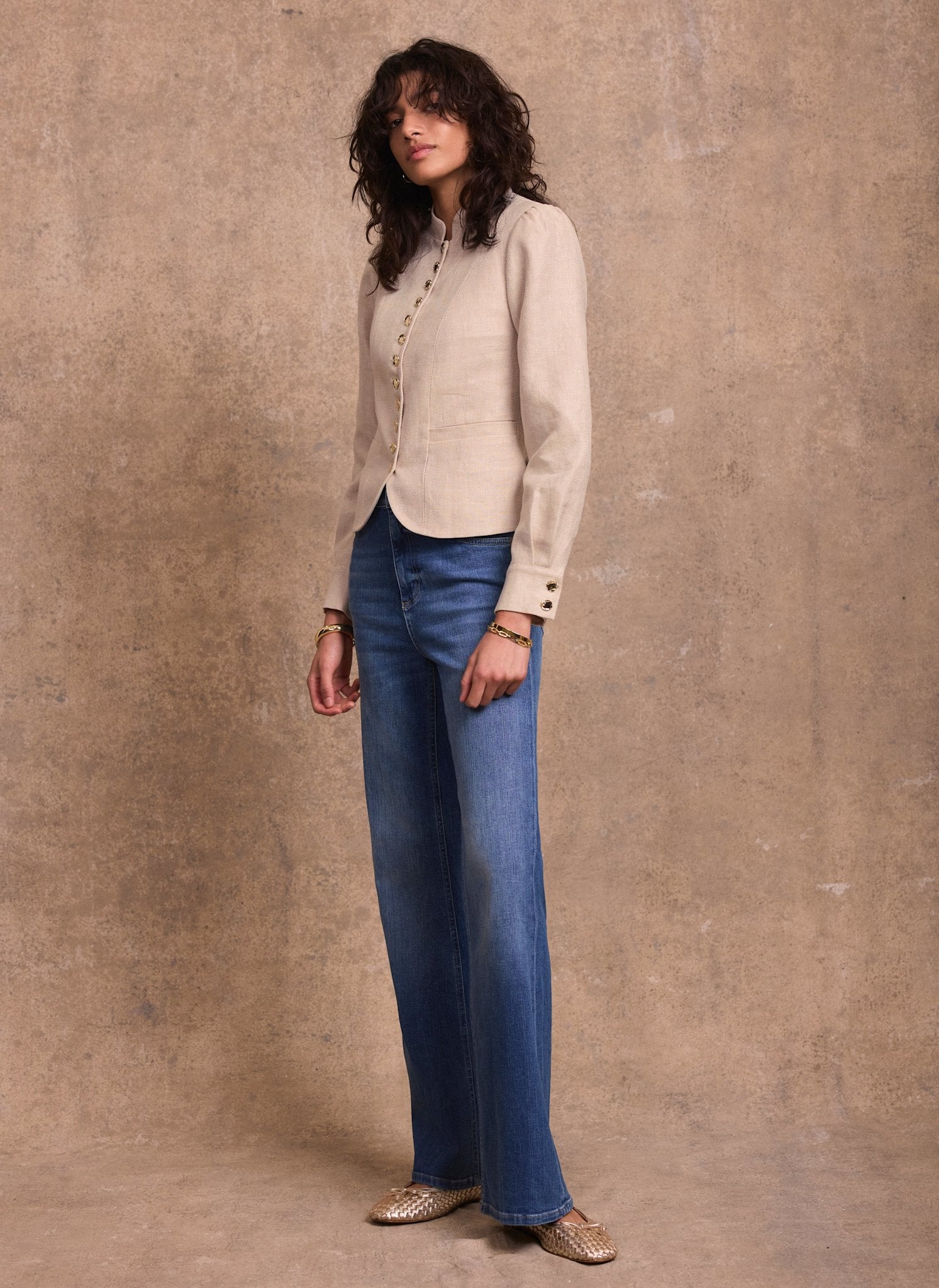 Neutral Linen Cropped Jacket