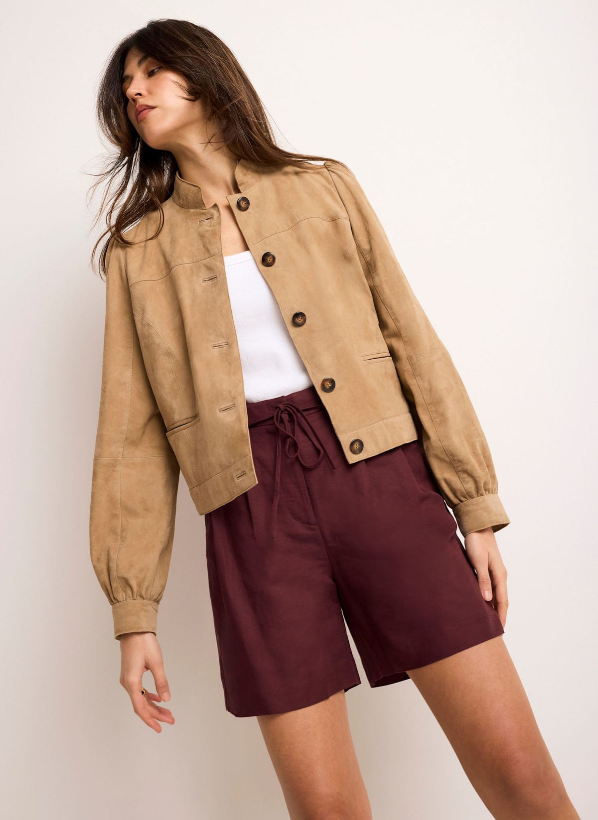 Burgundy Linen Blend Shorts