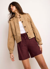 Burgundy Linen Blend Shorts