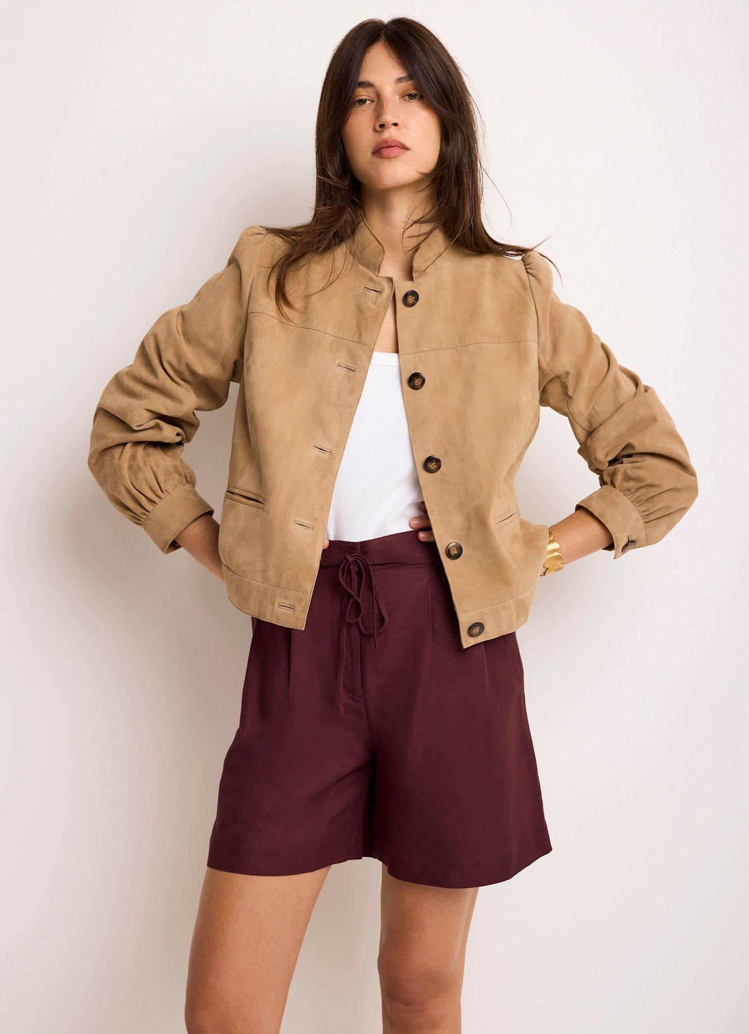Burgundy Linen Blend Shorts