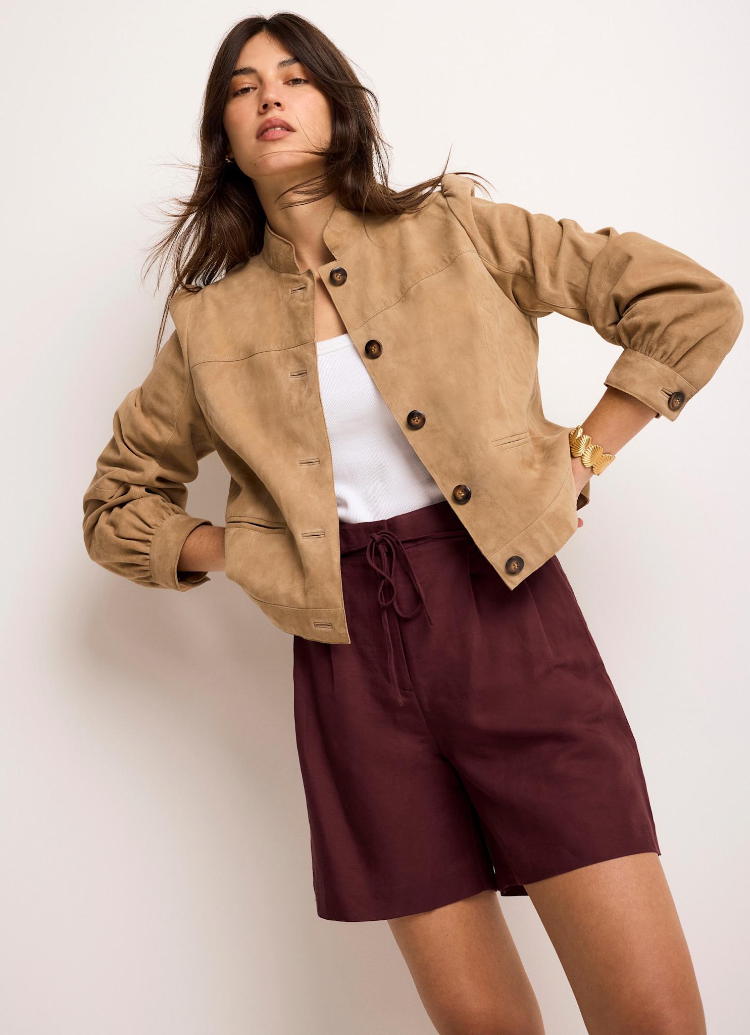 Burgundy Linen Blend Shorts