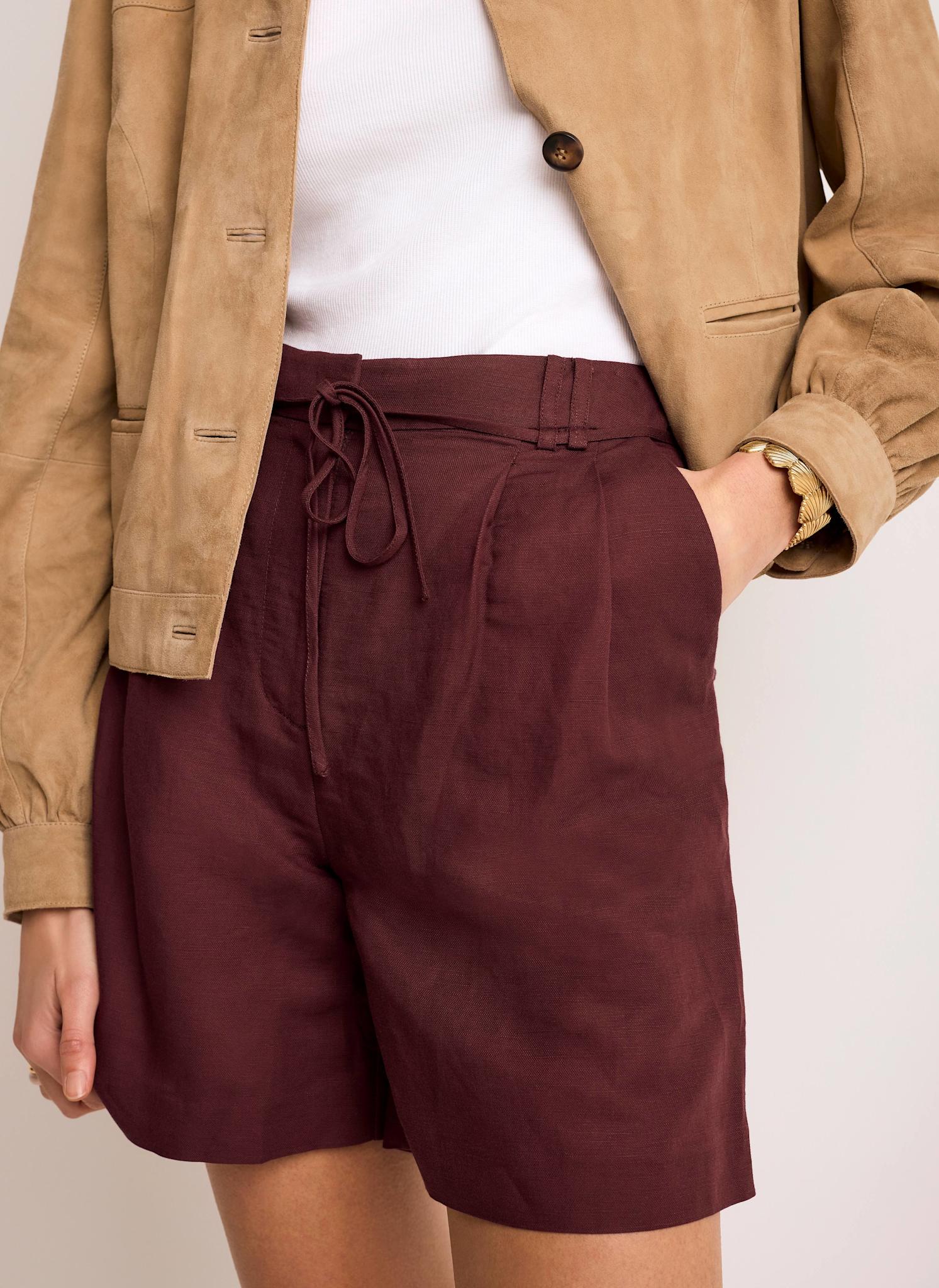 Burgundy Linen Blend Shorts