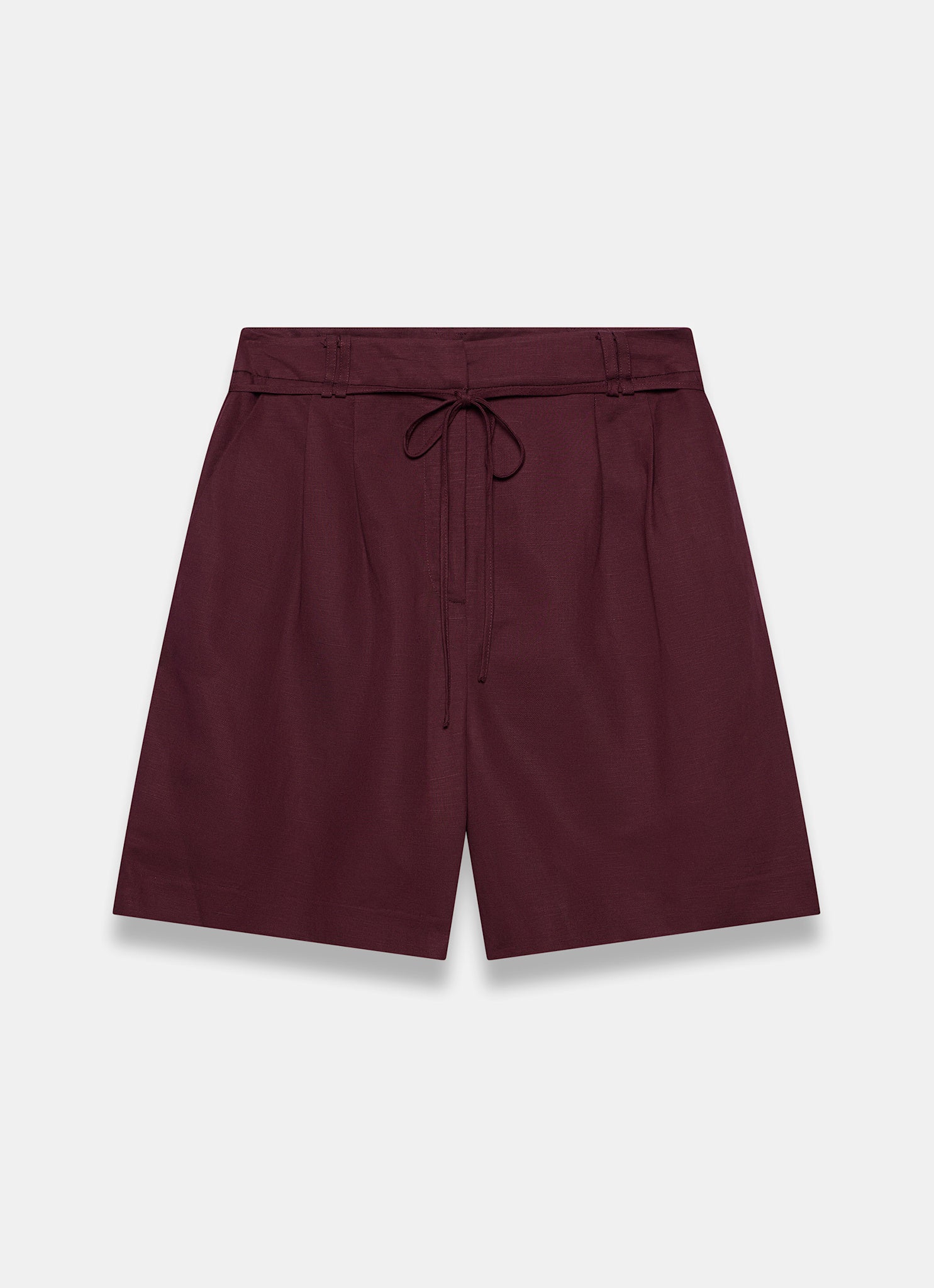 Burgundy Linen Blend Shorts