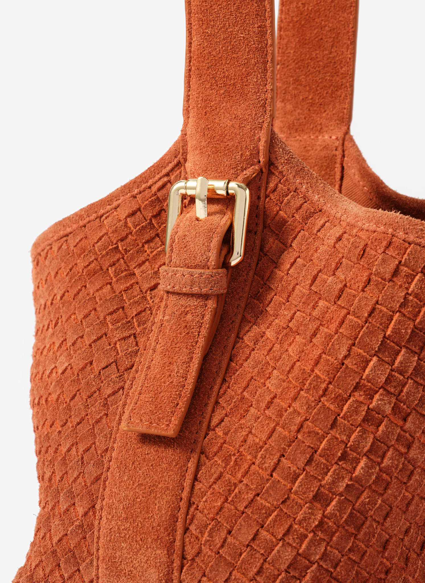 Lola Orange Suede Woven Bucket Bag