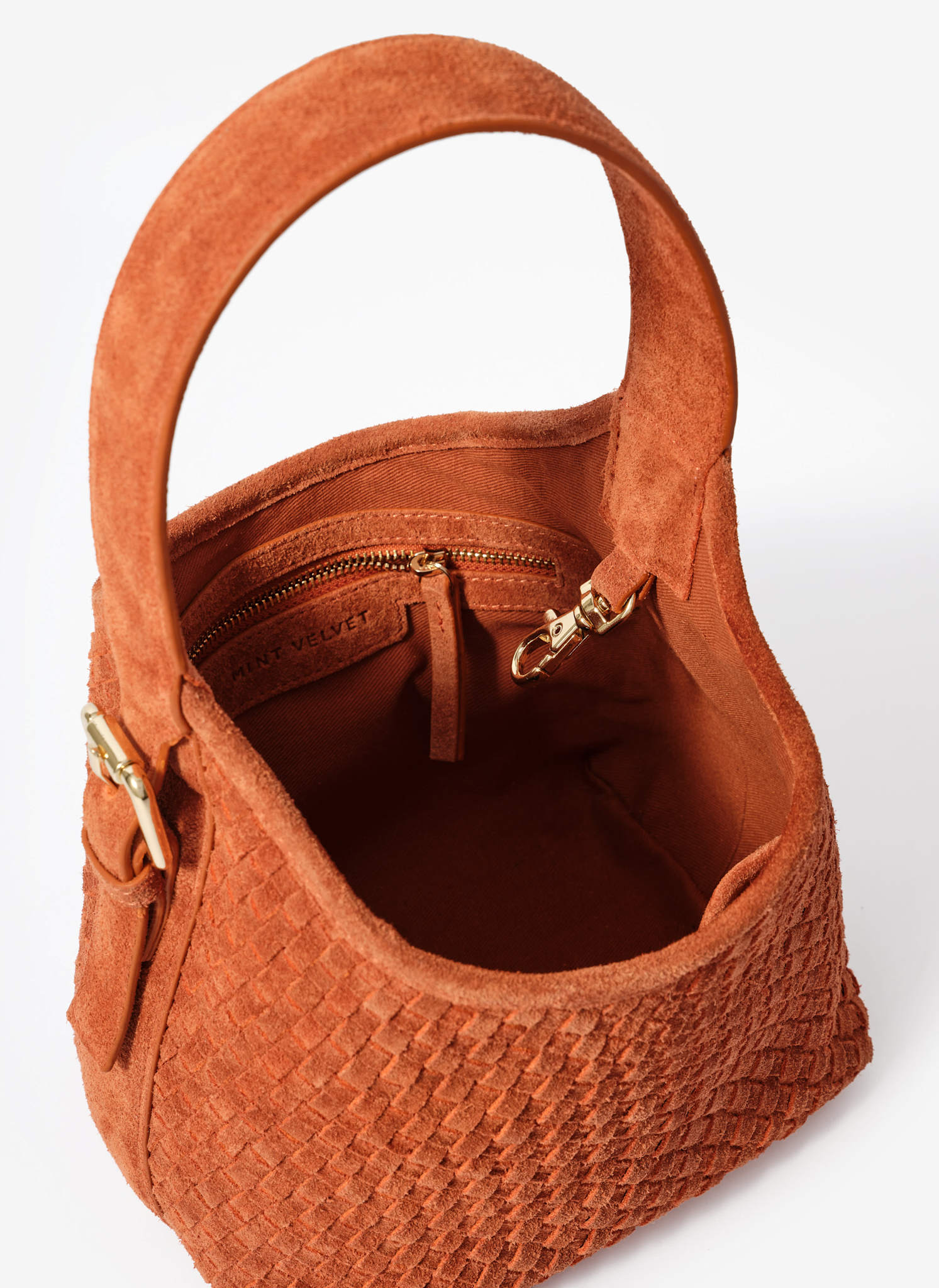 Lola Orange Suede Woven Bucket Bag