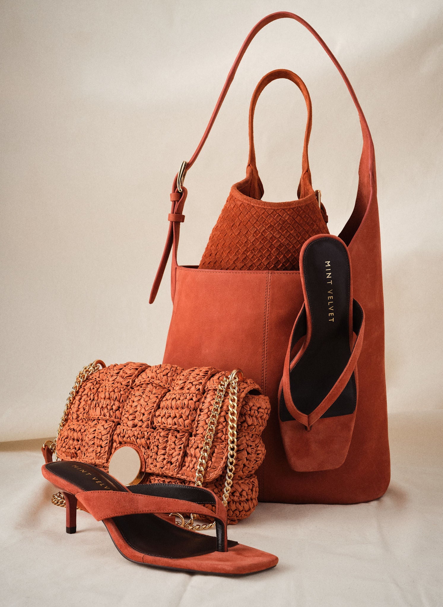 Lola Orange Suede Woven Bucket Bag