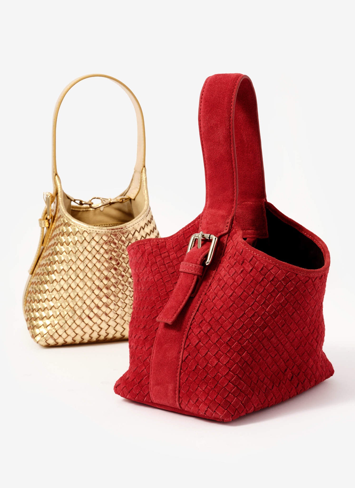 Lola Red Suede Woven Bucket Bag