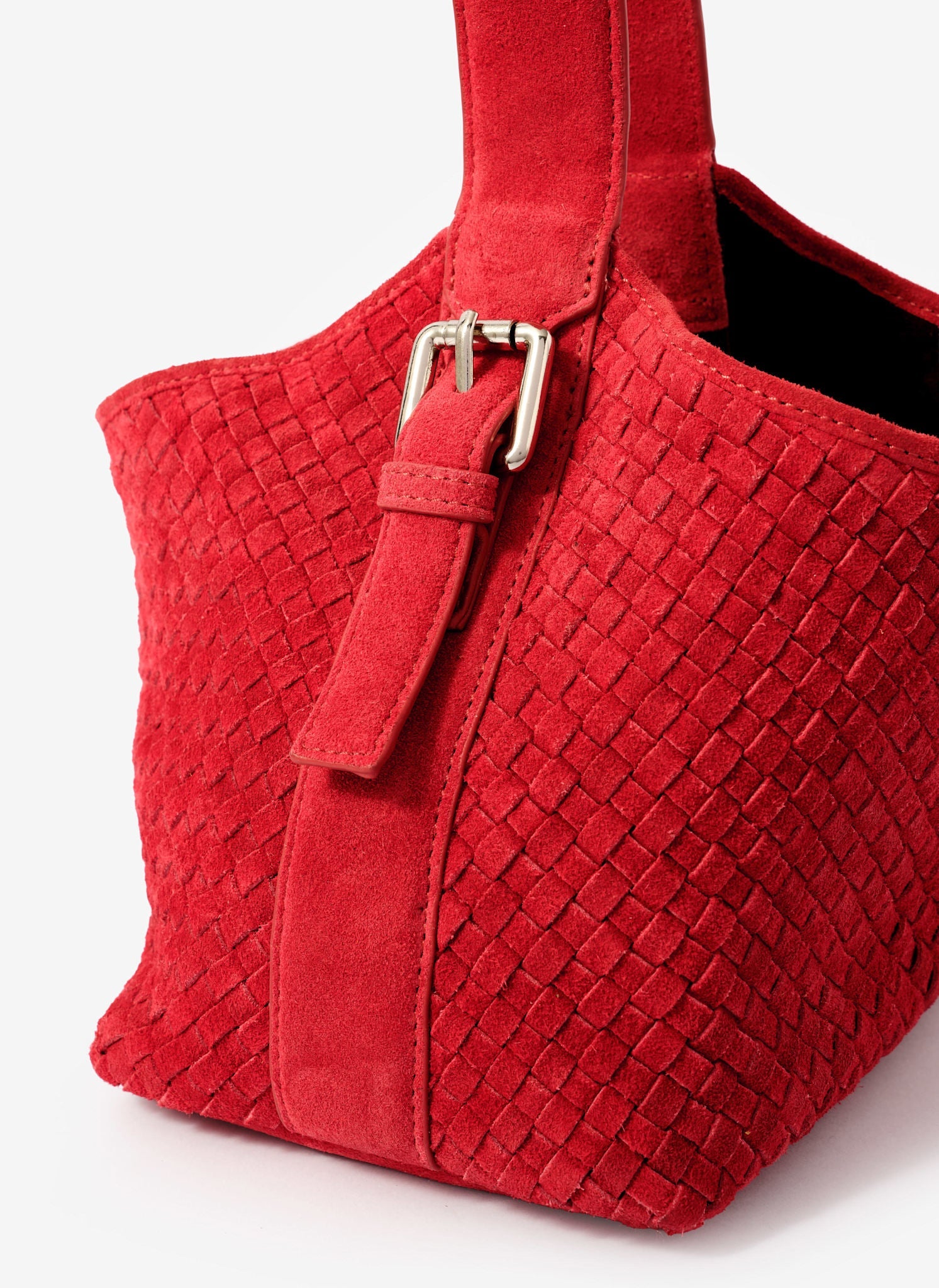 Lola Red Suede Woven Bucket Bag