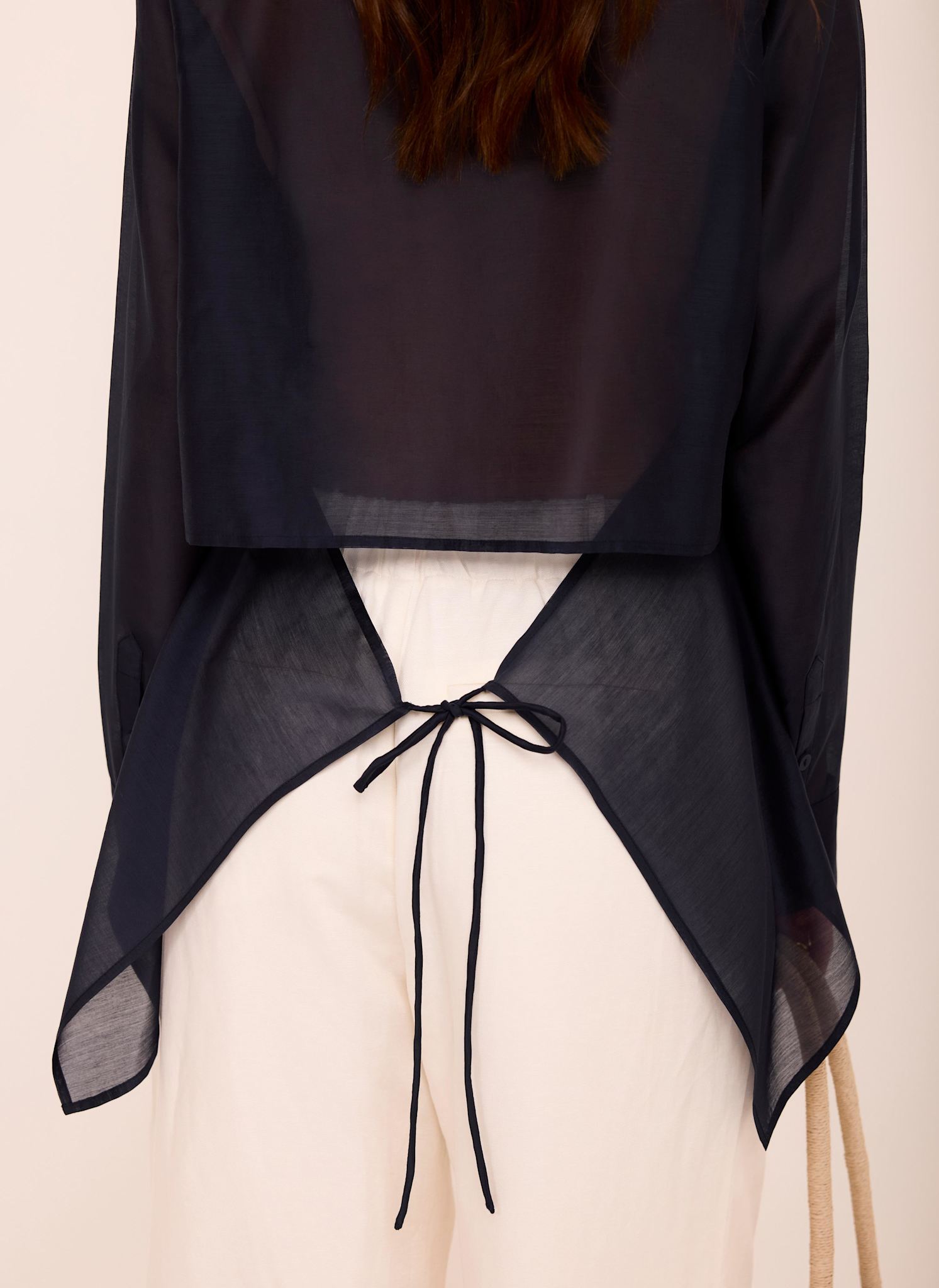 Navy Longline Tie Back Sheer Shirt