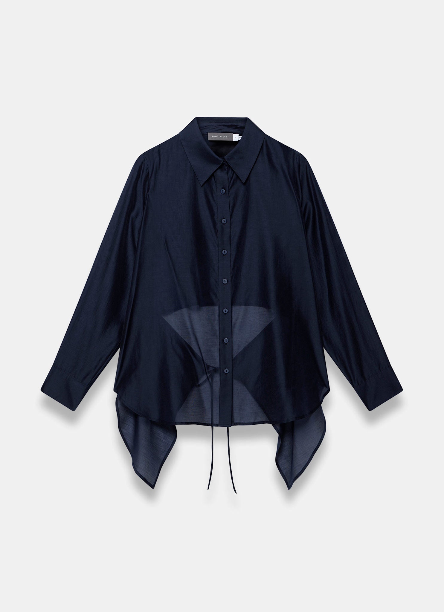 Navy Longline Tie Back Sheer Shirt