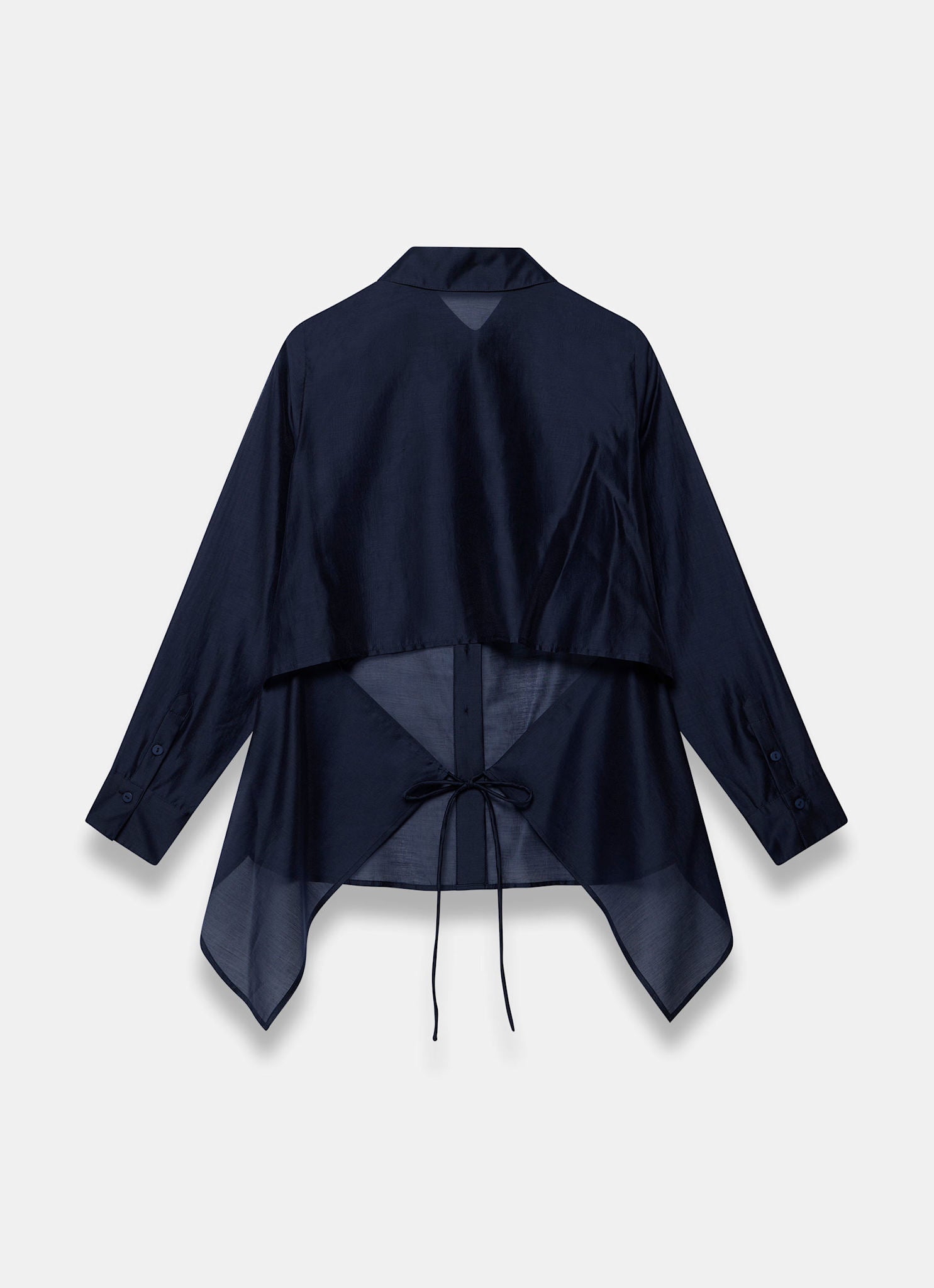 Navy Longline Tie Back Sheer Shirt