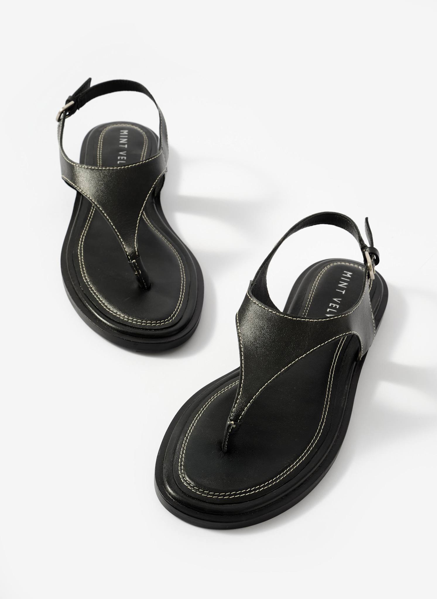 Luna Black Slingback Leather Sandals