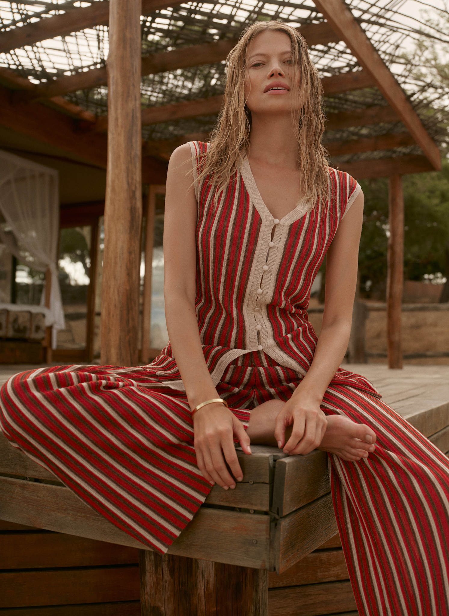 Red Striped Knit Trousers
