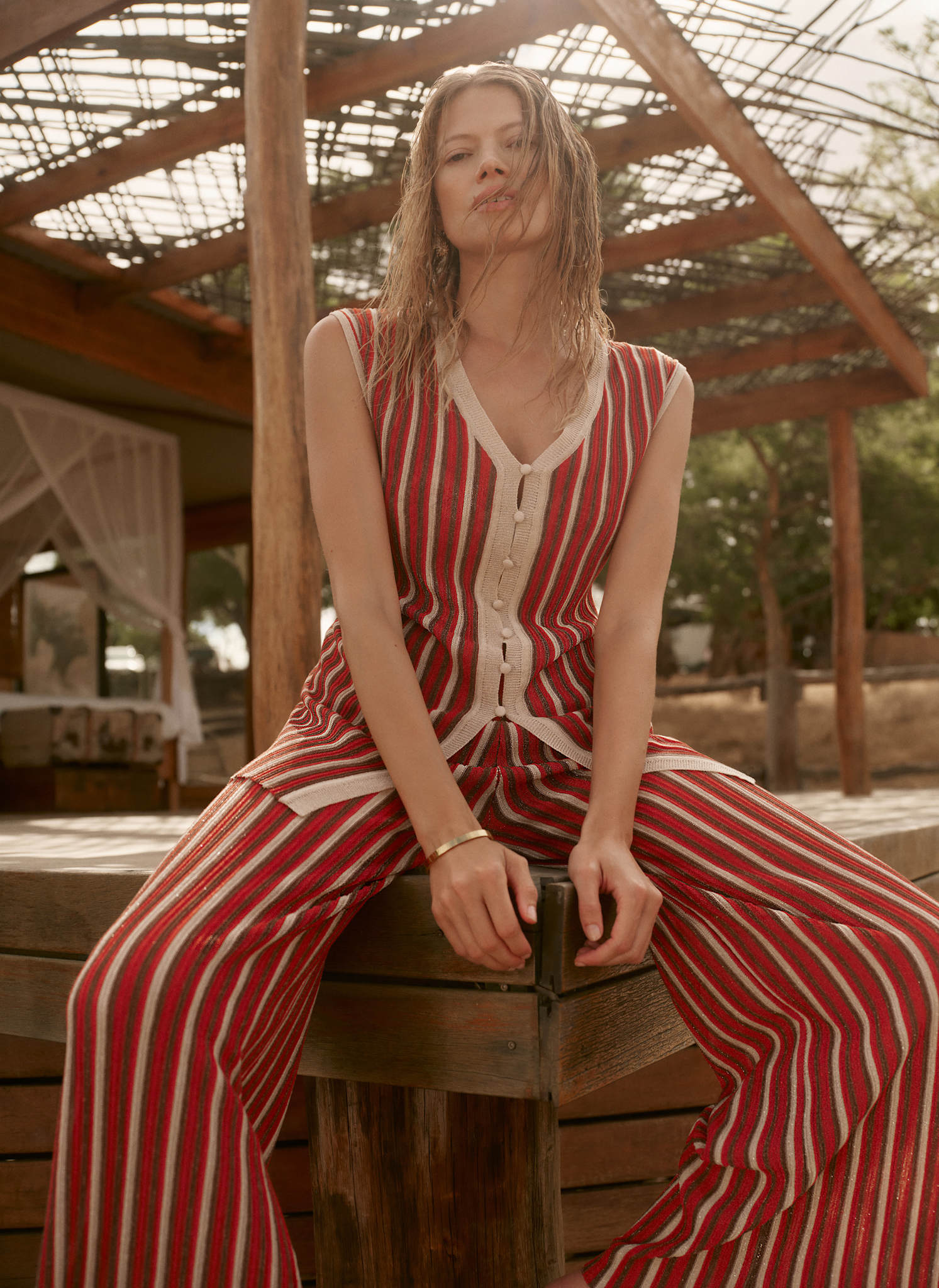 Red Striped Knit Trousers