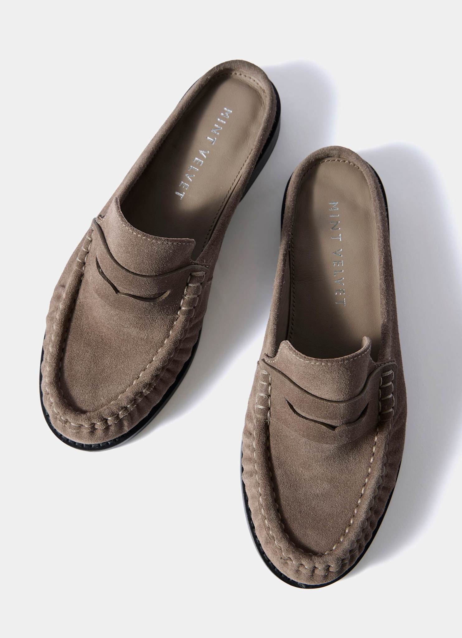 Lyla Grey Suede Backless Loafers