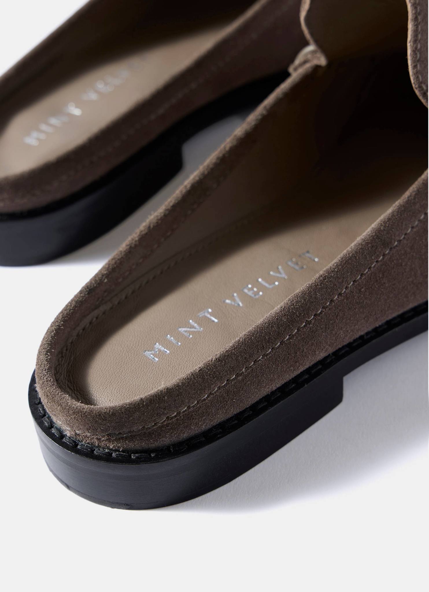 Lyla Grey Suede Backless Loafers