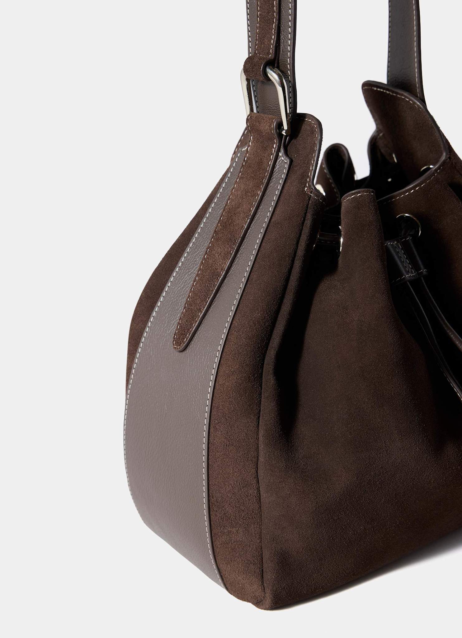 Mabel Brown Suede Bucket Bag