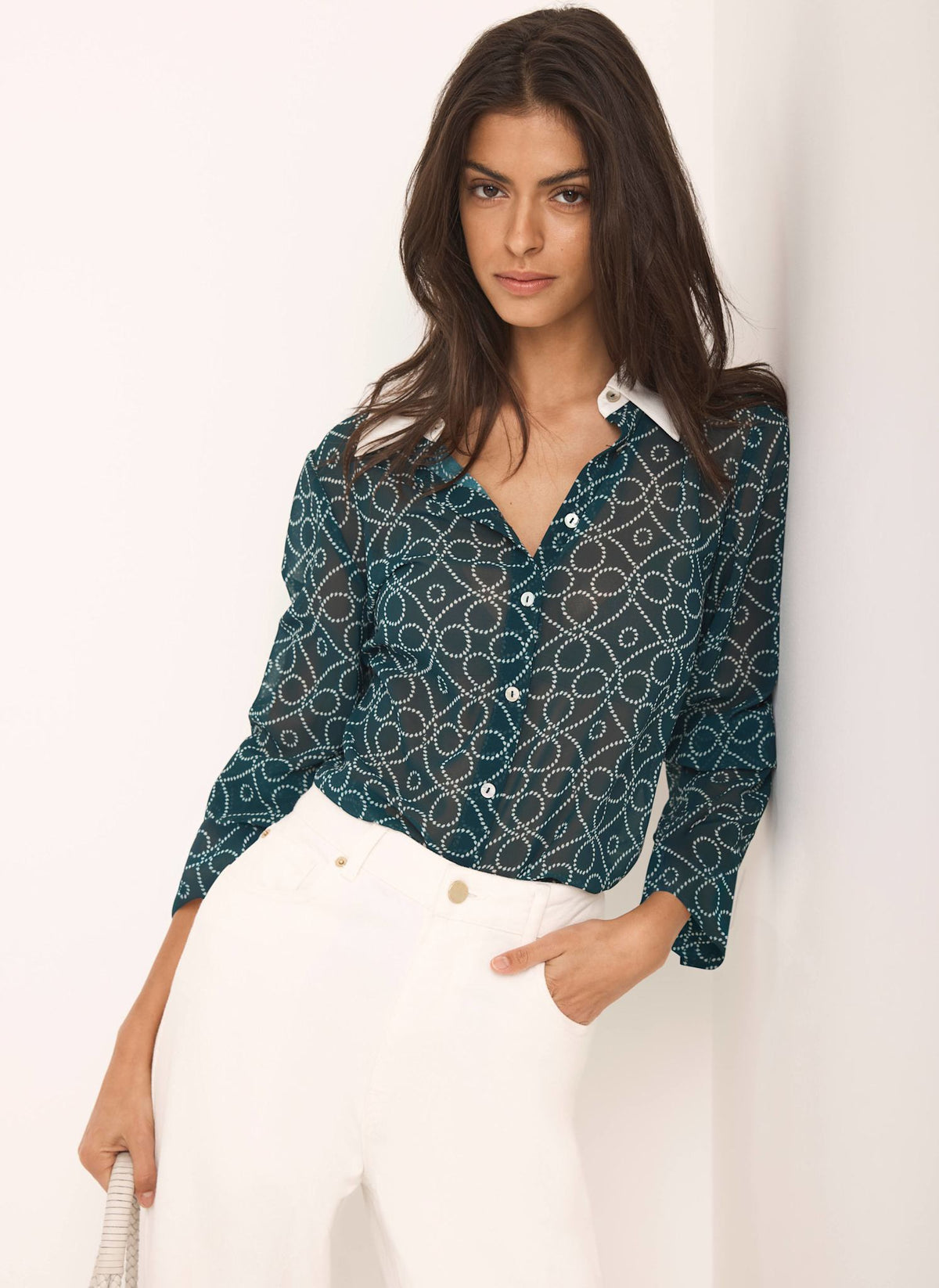 Teal Printed Sheer Shirt