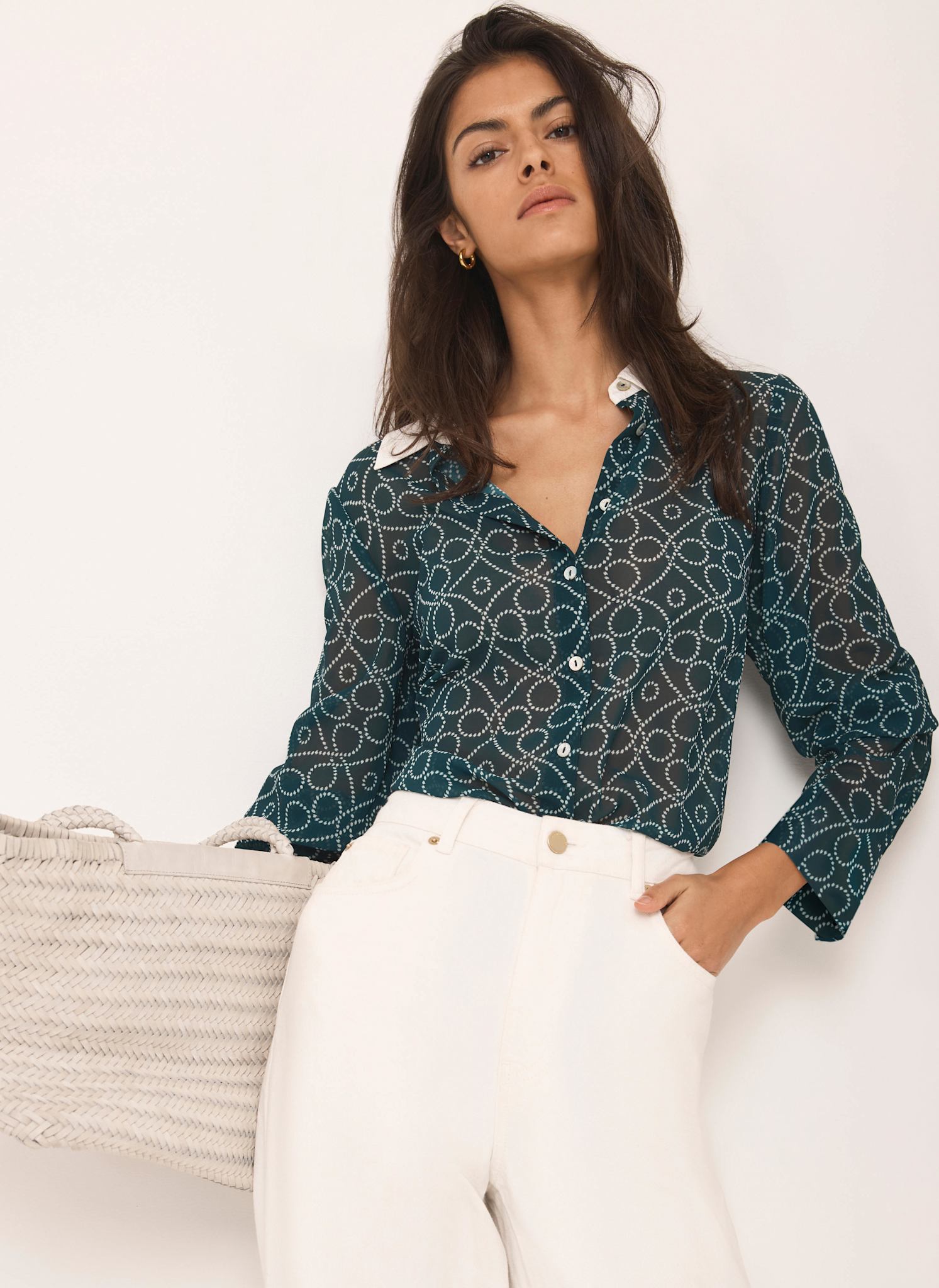 Teal Printed Sheer Shirt