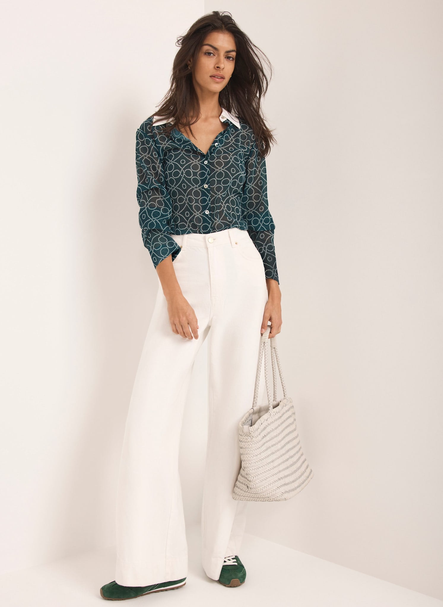 Teal Printed Sheer Shirt