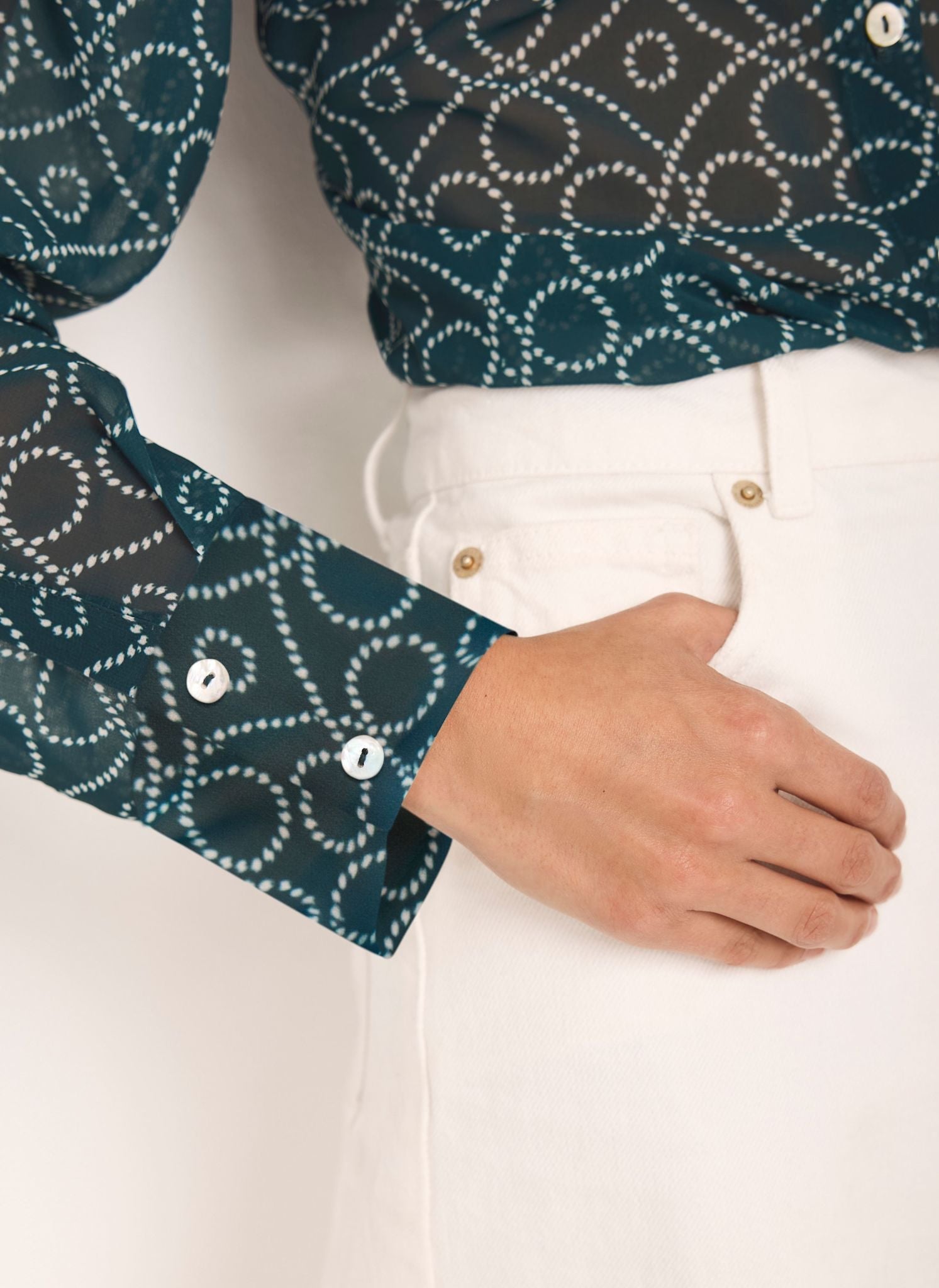 Teal Printed Sheer Shirt