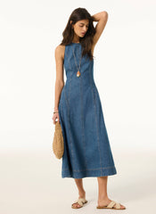 Mid Indigo Denim Halter Midi Dress